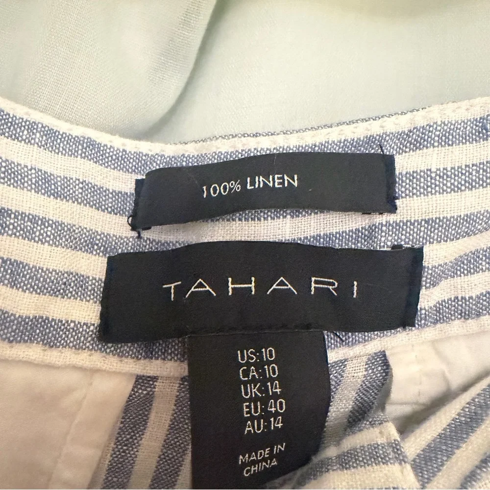 Tahari‎ Striped Blue and White Women’s Wide Leg Linen Pants, size 10 - Picture 2 of 7